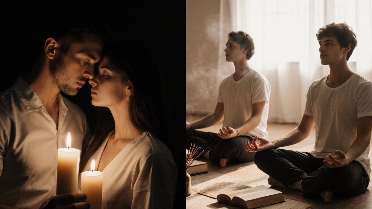 Dvě strany: falešná iluze s intimními pozicemi vs. autentická meditace.