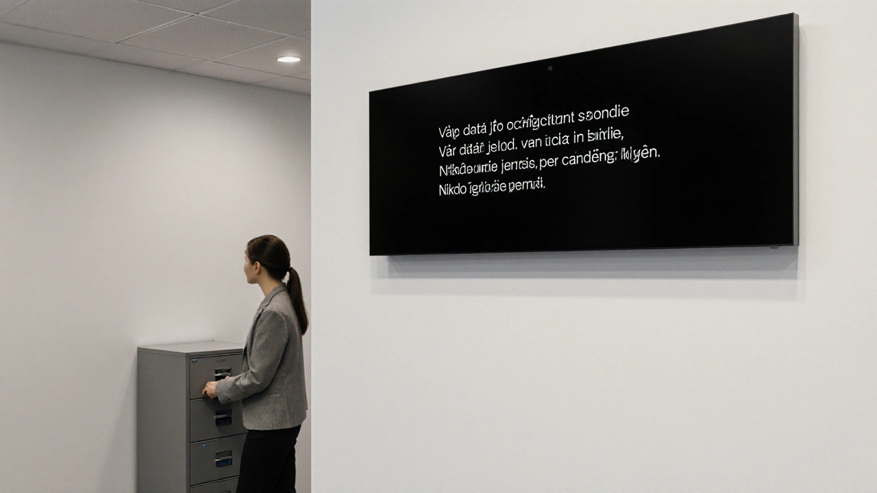 Tichý wellness prostor s viditelným prohlášením o ochraně údajů a zamčeným skříněm.