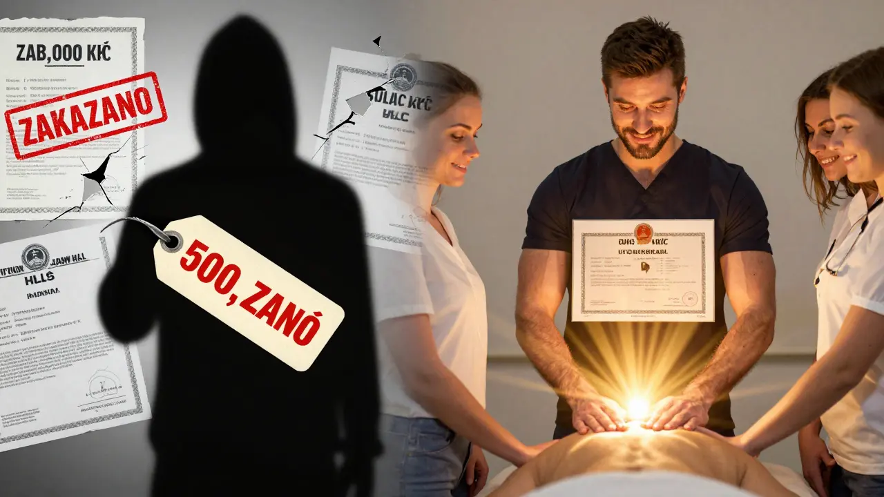 Rozdíl mezi legální prací maséra s certifikátem a neoprávněným provozem s pokutou 500 000 Kč.
