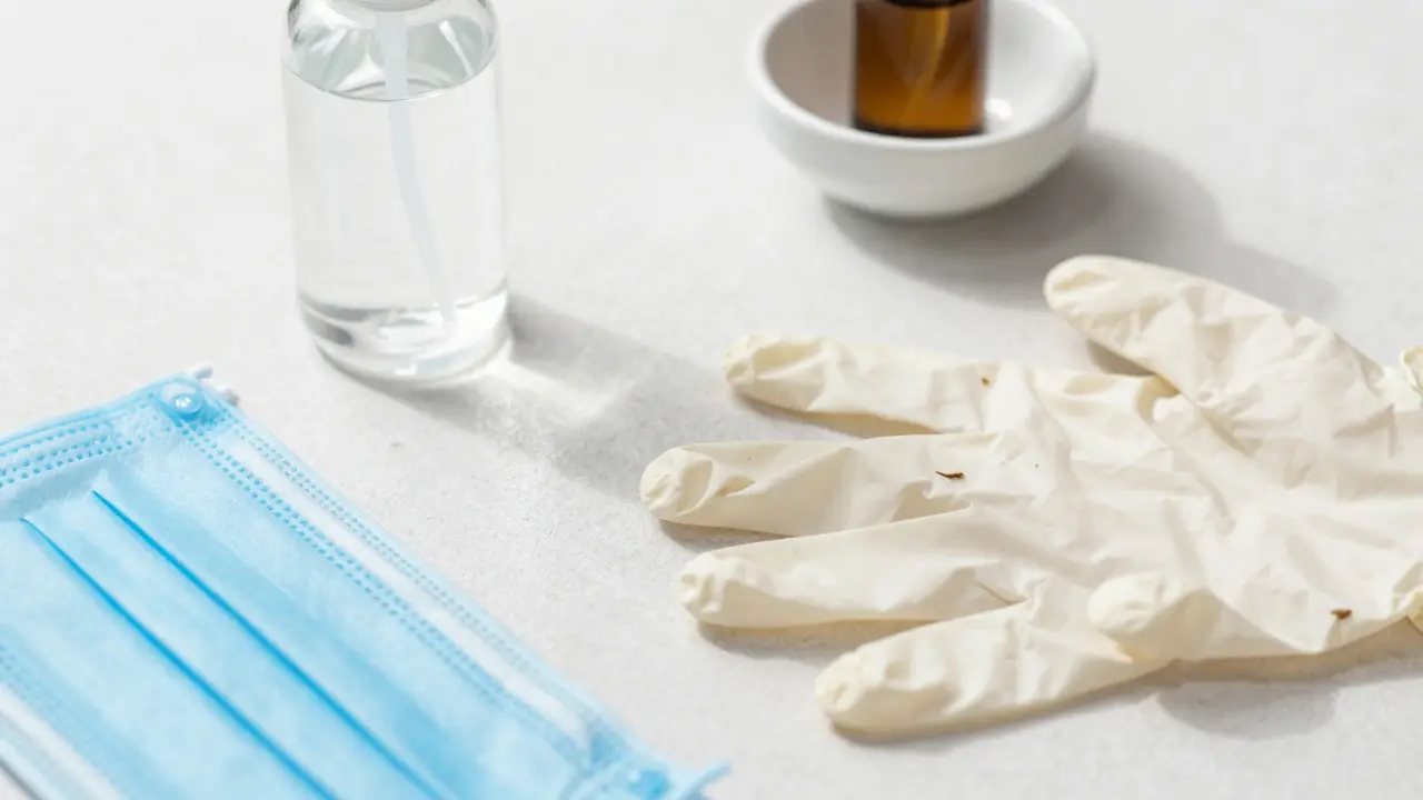 Hygienické pomůcky a lubrikant na bílém povrchu