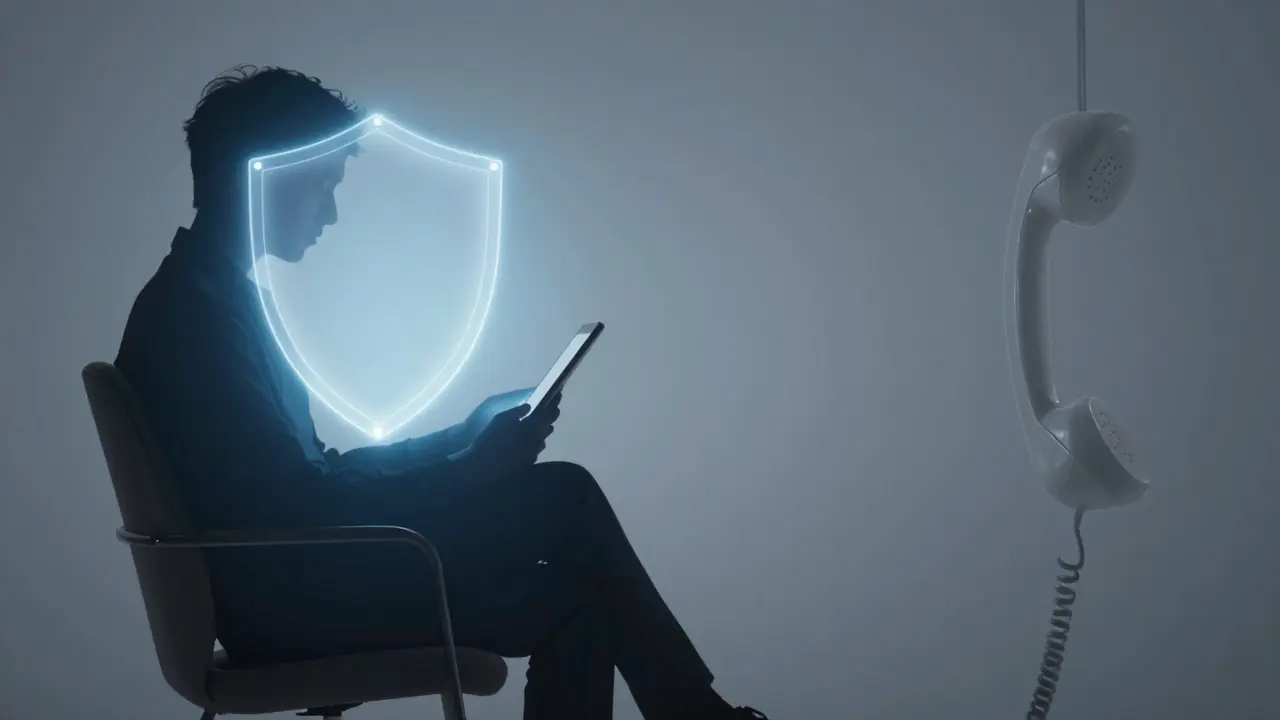 Silhouette with tablet symbolizing private online booking vs phone